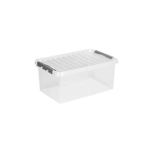 Aufbewahrungsbox Sunware Q-LINE, Verschlussclips, transparent, stapelbar, 45L, L 600 x B 400 x H 260 mm, grau