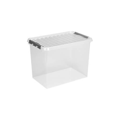 Aufbewahrungsbox Sunware Q-LINE, Verschlussclips, transparent, stapelbar, 72L, L 600 x B 400 x H 420 mm, grau