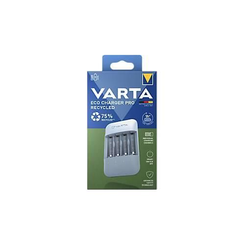 VARTA Akku Ladegerät Eco Charger Pro Recycled Box, aus 75% Recyclingmaterial, inkl. USB-Typ-C Ladekabel