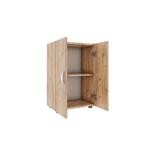 Aktenschrank Ulas, 2 Ordnerhöhen, 1 Fachboden, für ca. 14 Ordner, Flügeltüren, B 490 x T 340 x H 740 mm, Holz, Honig-Eiche