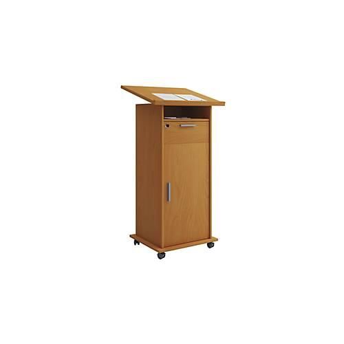 Stehpult Melta, mobil, höhenverstell-/neigbar, 1 offenes Fach, 1 abschließbarer Schub, 2 Fächer mit Tür, B 600 x T 500 x H 1090-1200 mm, Holz, Buche-Dekor