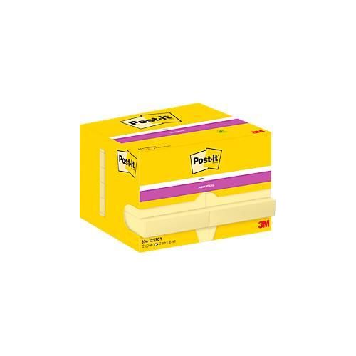 Post-It® Haftnotizen Super Sticky Notes, gelb, 47,6 x 73 mm, 90 Blatt/Block, 12 Blöcke, in Kartonverpackung