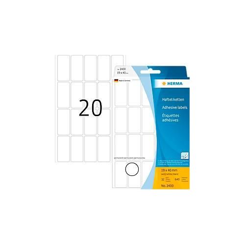 Vielzwecketiketten Herma, 19 x 40 mm, selbstklebend, permanent, matt, 640 Stück, weiß