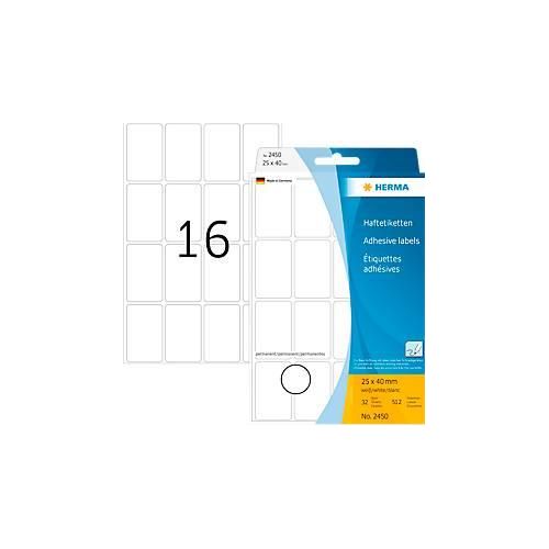 Vielzwecketiketten Herma, 25 x 40 mm, selbstklebend, permanent, matt, 512 Stück, weiß