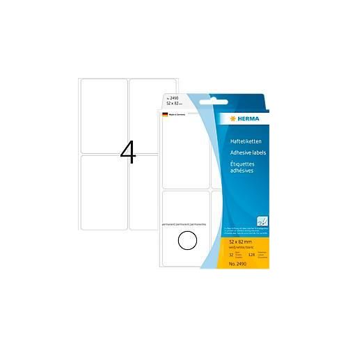 Vielzwecketiketten Herma, 52 x 82 mm, selbstklebend, permanent, matt, 128 Stück, weiß