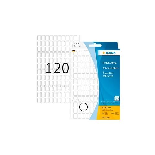 Vielzwecketiketten Herma, 8 x 12 mm, selbstklebend, permanent, matt, 3840 Stück, weiß
