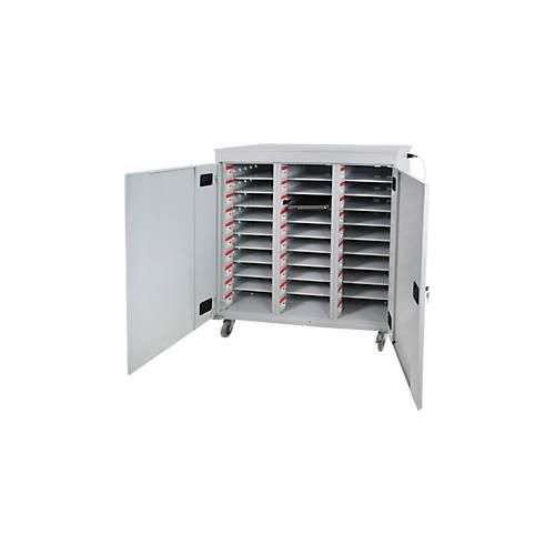 ADB Laptopwagen, 30 Fächer, Stromversorgung, belüftet, Zylinderschloss, 107 kg, B 1200 x T 500 x H 1250, lichtgrau RAL 7035