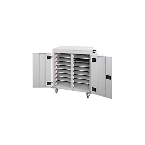 ADB Laptopwagen, 16 Fächer, Stromversorgung, belüftet, Zylinderschloss, 67 kg, B 920 x T 500 x H 1060, lichtgrau RAL 7035
