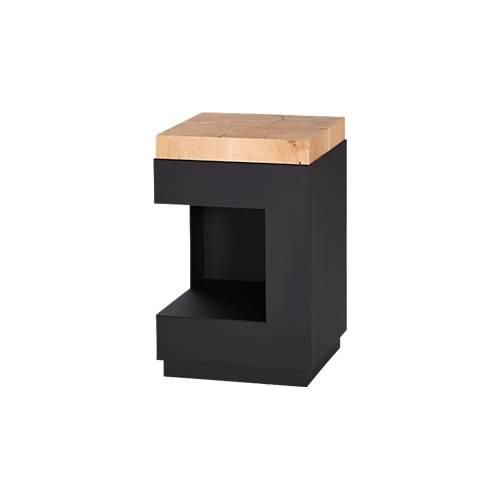 Beistelltisch, quadratisch, Säulenfuß mit Ablagefach & Filzgleitern, bis 30 kg, B 350 x T 350 x H 540 mm, Hirnholz-Eiche/Acryl, schwarz-matt