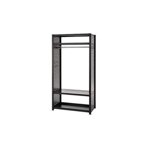 Garderoben-Steckregal ORDO Flex, multifunktional, 2 Fachböden, Wannenboden, Kleiderstange, Feldlast 1200 kg, B 1060 x T 535 x H 2000 mm, tiefschwarz RAL 9005