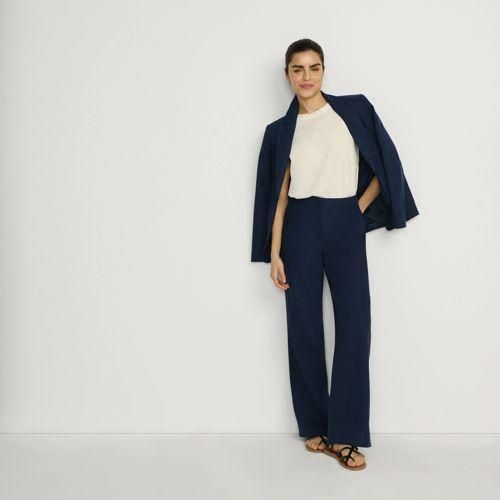 Blazer im Leinenmix, Damen,  Blau, Leinen/Viskose, by Lands' End