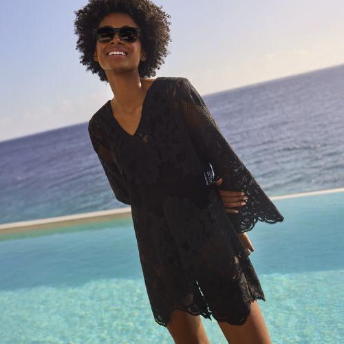 Strandkleid aus Spitze, Damen,  Schwarz, Baumwoll-Mischung/Nylon-Mischung, by Lands' End