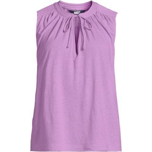 Top aus Leinenmix mit Bindekragen, Damen,  Lila, Leinen, by Lands' End
