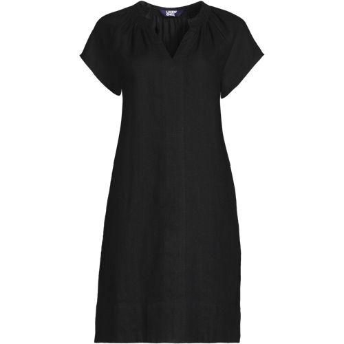 Leinenkleid mit Smok-Ausschnitt, Damen,  Schwarz, Leinen, by Lands' End