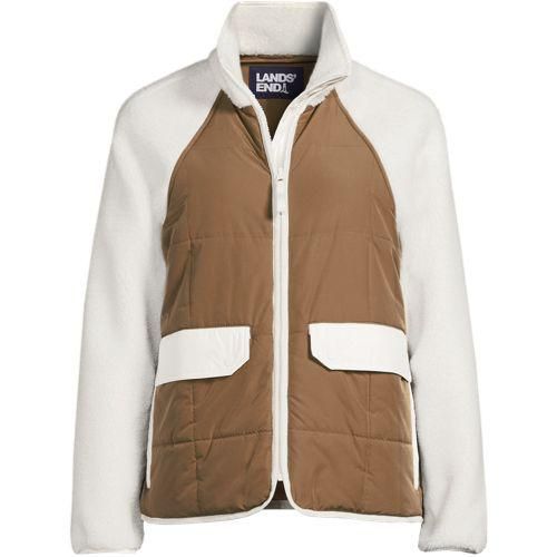 Steppjacke mit Teddy-Ärmeln, Damen,  Weiß, Polyester, by Lands' End