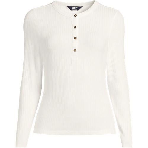 Henley-Shirt mit langen Ärmeln, Damen,  Weiß, Viskose, by Lands' End