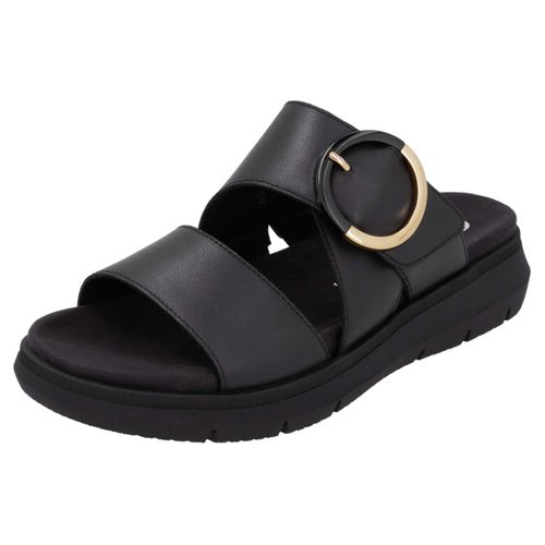 Pantolette REMONTE, Damen, Gr. 39, schwarz, Leder, unifarben, casual, Schuhe, Keilabsatz, Sommerschuh, Bequemschuh mit Klettverschluss