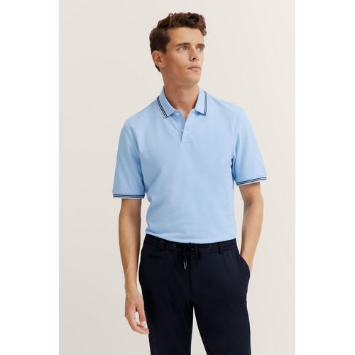 Poloshirt BUGATTI, Herren, Gr. 3XL, blau (320, hellblau), 100% Baumwolle, unifarben, normal, ohne Ausschnitt, Rippbündchen, Shirts, mit Kontraststreifen und Bruststickerei