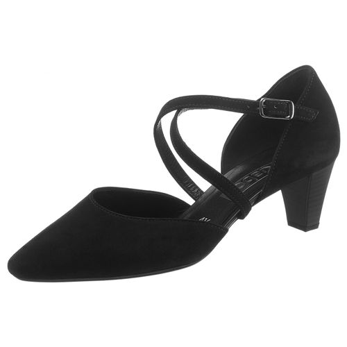 Spangenpumps GABOR, Damen, Gr. 40, schwarz, Ziegenveloursleder, elegant, Schuhe, Abendschuh, Festtagsschuh, Trichterabsatz mit Stretcheinsatz