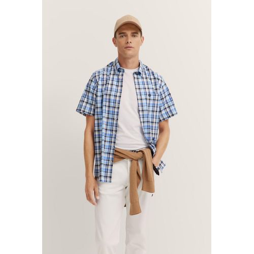 Kurzarmhemd BUGATTI, Herren, Gr. XXL, Normalgrößen, 60, blau, 100% Baumwolle, kariert, casual, normal, Kurzarm, Hemden, mit Karo-Muster