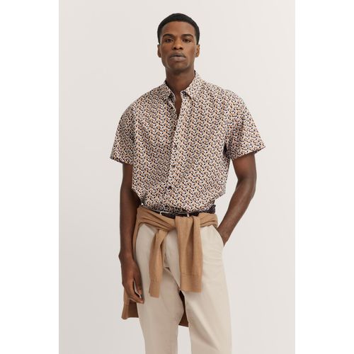 Kurzarmhemd BUGATTI, Herren, Gr. XXL, Normalgrößen, 60, taupe, 100% Baumwolle, gepunktet, casual, normal, Kurzarm, Hemden, mit Button-Down-Kragen