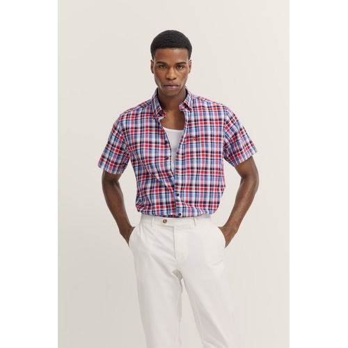 Kurzarmhemd BUGATTI, Herren, Gr. XL, Normalgrößen, 950, rot, 100% Baumwolle, kariert, casual, normal, Kurzarm, Hemden, mit Karo-Muster