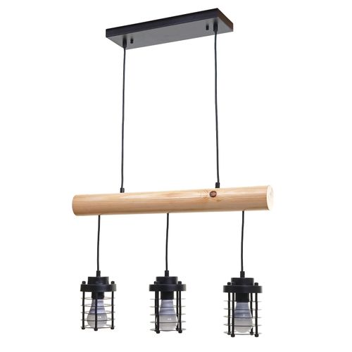 Pendelleuchte MCW-H83, Hängelampe Hängeleuchte, Industrial Vintage Massiv-Holz Metall schwarz ~ 3 Käfiglampenschirme