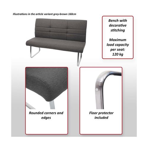 Set 2x Esszimmerstuhl+Sitzbank MCW-G55, Bank Küchenstuhl Stuhl, Stoff/Textil Edelstahl ~ grau-braun Bank 180cm