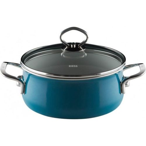 Riess Kasserolle mit Glasdeckel Ø24cm 3,7L Aquamarinblau Emaille