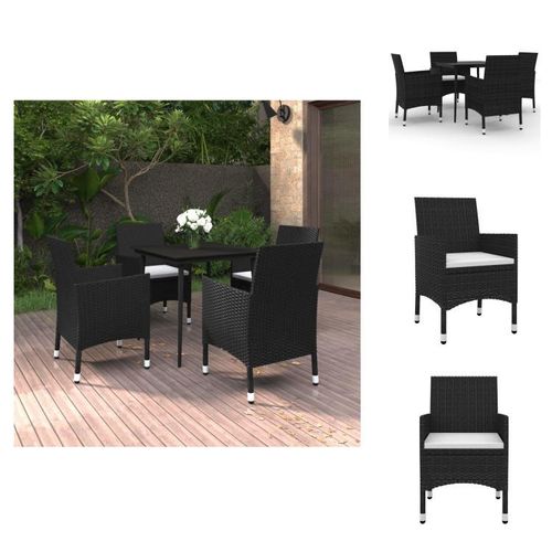 vidaXL 5-tlg. Garten-Essgruppe mit Auflagen Poly Rattan und Glas - Gartenmöbel-Sets