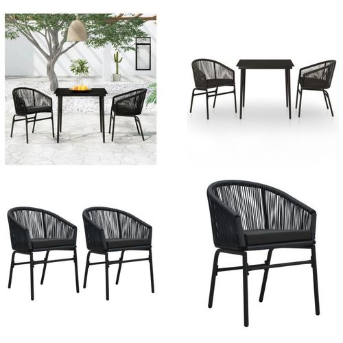 vidaXL 3 tlg. Garten Essgruppe Schwarz - Garten-Essgruppe - Garten-Essgruppen - Essgruppe - Terrassen-Essgruppe