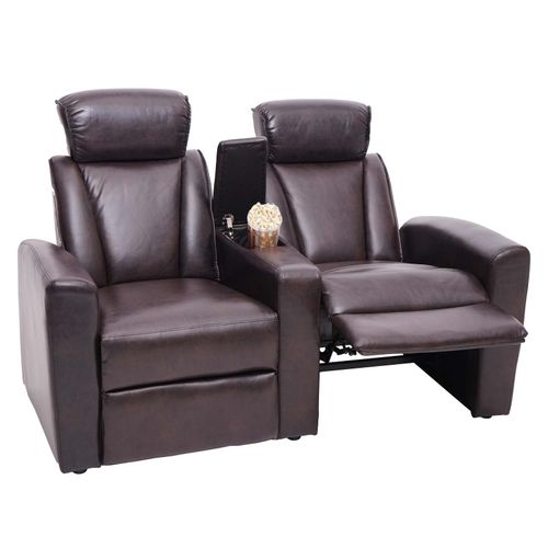 2er Kinosessel MCW-H30, Relaxsessel Fernsehsessel Zweisitzer Sofa, Staufach Soft Touch Kunstleder ~ braun