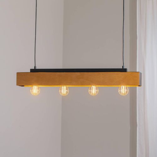 Deckenlampe Miluza, schwarz/braun, Länge 76 cm, Holz, 4-flg.