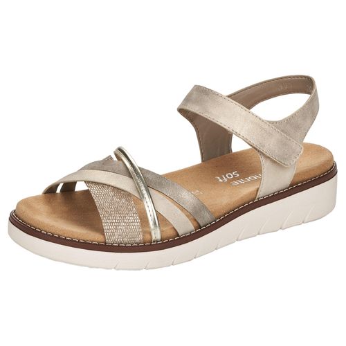 Riemchensandale REMONTE, Damen, Gr. 38, gold (hellgrau, goldfarben), Lederimitat, metallic, sportlich, Schuhe, Keilabsatz, Sommerschuh, Sandalette mit herausnehmbarer Softeinlage, Topseller