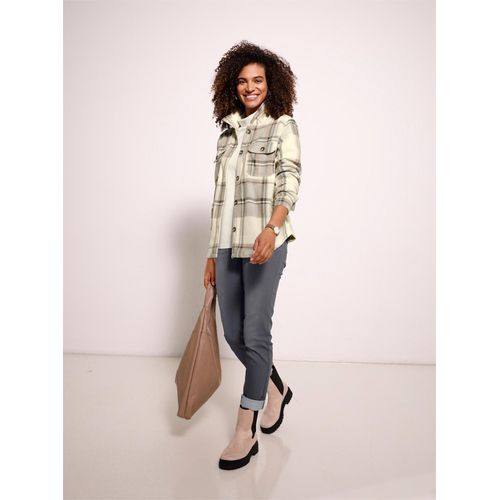 Fleecejacke CASUAL LOOKS, Damen, Gr. 42, beige (champagner, steingrau, kariert), 100% Polyester, gemustert, kariert, mehrfarbig, Langarm, Jacken