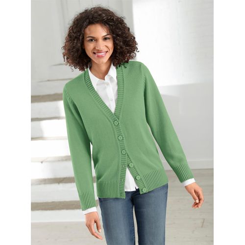 Strickjacke CASUAL LOOKS, Damen, Gr. 38, grün (apfel), 50% Baumwolle, 50% Polyacryl, unifarben, figurumspielend, Langarm, Strickjacken