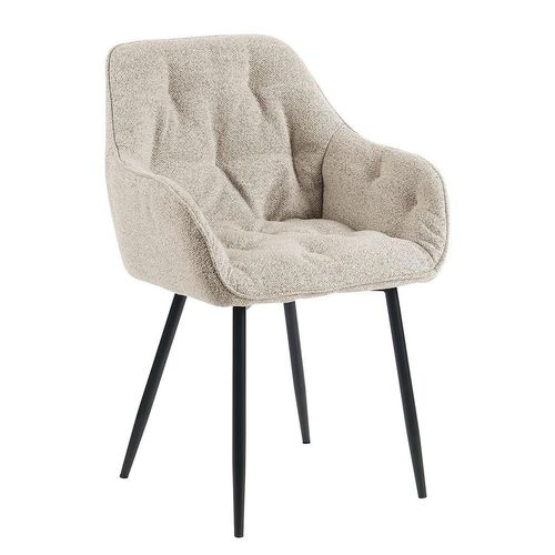 Armlehnstuhl , Schwarz, Beige , Metall, Textil , konisch , 59.5x84x55.5 cm , Esszimmer, Stühle, Esszimmerstühle, Armlehnenstühle