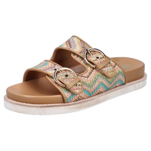 Pantolette RIEKER, Damen, Gr. 38, bunt (pastell multi), Bast, Flechtoptik, casual, Schuhe, Sommerschuh, Strandschuh, Urlaubsschuh, Schlappen in Flecht-Optik
