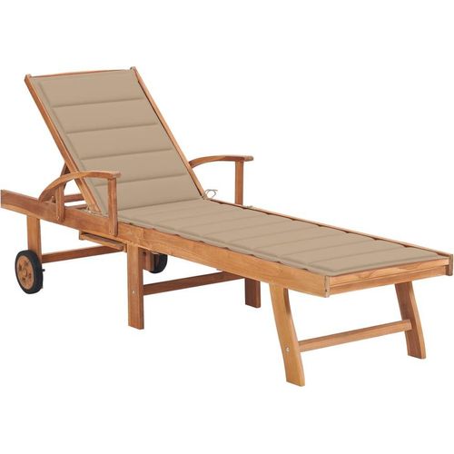 Sonnenliege mit Auflage Beige Massivholz Teak