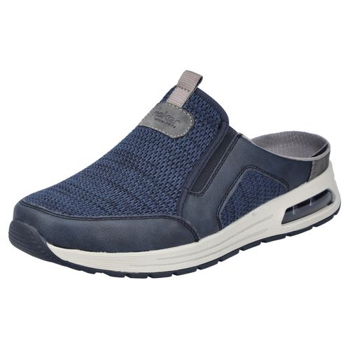 Clog RIEKER, Herren, Gr. 43, blau (blau, grau), Textil, Lederimitat, meliert, sportlich, Schuhe, Sommerschuh, Strandschuh, Hausschuh mit seitlichen Stretcheinsätzen