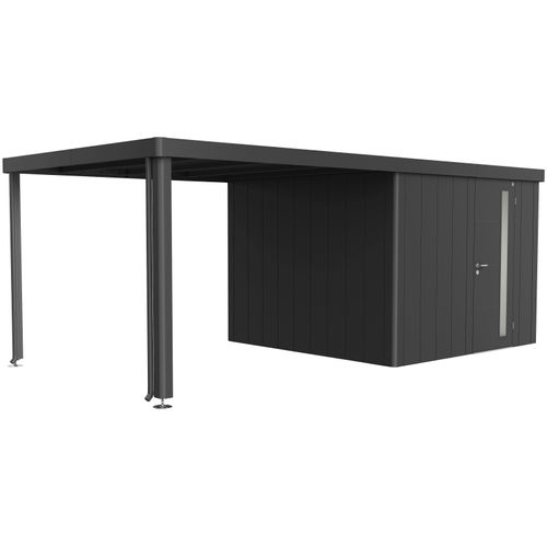 Gerätehaus-Anbaudach BIOHORT, grau (dunkelgrau, metallic), B:300cm H:220cm T:291cm, Stahlblech, Gartenhaus-Anbaudächer