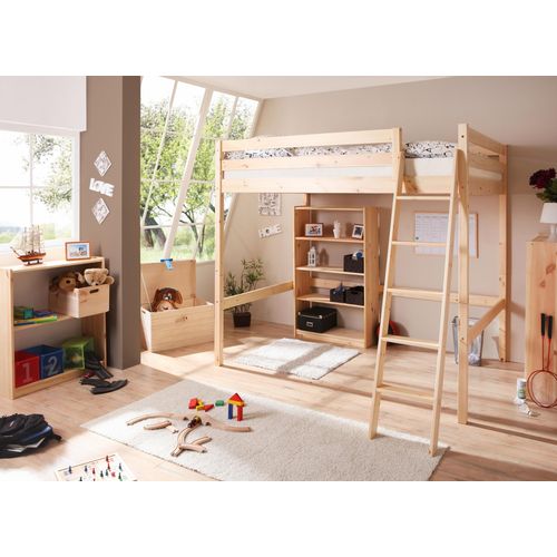 Hochbett TICAA, beige (kiefer massiv natur), B:198cm H:189cm L:208cm, Hochbetten, mit Rollrost in 2 Breiten, Kiefer