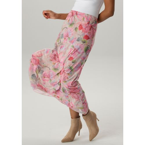 Maxirock ANISTON SELECTED, Damen, Gr. 42, rosa (pink, rosa, flieder, lila, hellgrün, grün, natur, hellblau, türkis, rot, terra, braun), Netz, Obermaterial: 95% Polyester, 5% Elasthan. Futter: 100% Polyester, bedruckt, geblümt, feminin, figurumspielend knöchelfrei, Röcke, mit farbharmonischen floralem Muster - NEUE KOLLEKTION