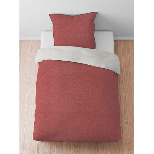 Bettwäsche BIBERNA Gr. 1, rot (rot, grau), B/L: 135cm x 200cm, Biber-Feinbiber, B/L: 80cm x 80cm, Biber, Feinbiber, 100% Baumwolle, Bettwäsche