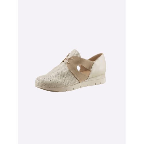 Schnürschuh HEINE, Damen, Gr. 41, beige (sand), Leder, Glattleder, Veloursleder, Veloursleder, modisch, Schuhe