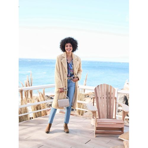 Wintermantel HEINE, Damen, Gr. 50, beige (sand), 100% Polyester, Ärmelfutter:100% Polyester, unifarben, unifarben mit Farbeinsatz, unifarben mit Farbeinsätzen, Mäntel