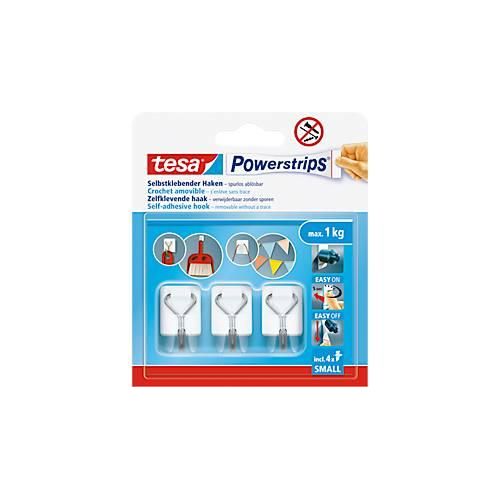 tesa® Powerstrips Klebehaken, selbstklebend, weiß, ablösbar & wiederverwendbar, Tragkraft bis 1,0 kg, 3 Stück