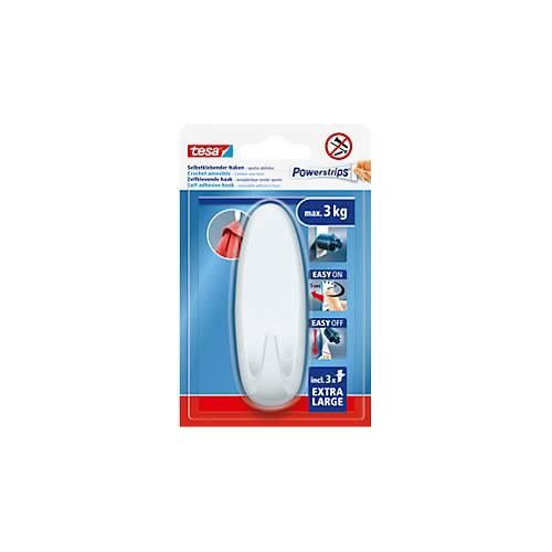 tesa® Klebehaken Extra Large, selbstklebend, 3 kg Haltekraft, wiederverwendbar, weiß, Oval