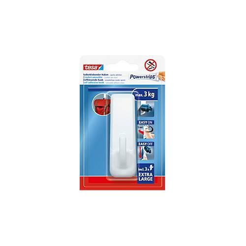 tesa® Klebehaken Extra Large, selbstklebend, 3 kg Haltekraft, wiederverwendbar, weiß, Rechteck
