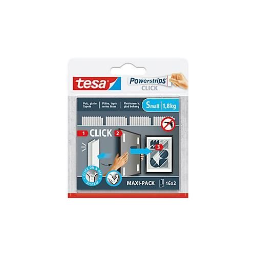 tesa® Powerstrips CLICK SMALL, 1,8 kg, 16 x 2 Streifen, selbstklebend, für leichte Wanddeko